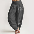 Pantalon Harem en Coton Pur pour Femme à Taille Élastique avec Motif Pierres Bouddha Soleil Lune Étoiles