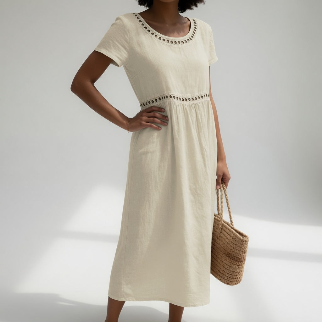 Pernelle™ — Robe mi-longue en coton 100% brodée, douceur féminine