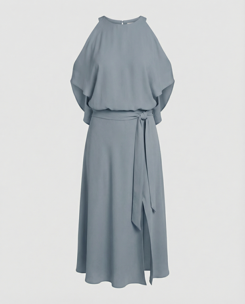 The Liora — Slate Cold-Shoulder Midi Dress