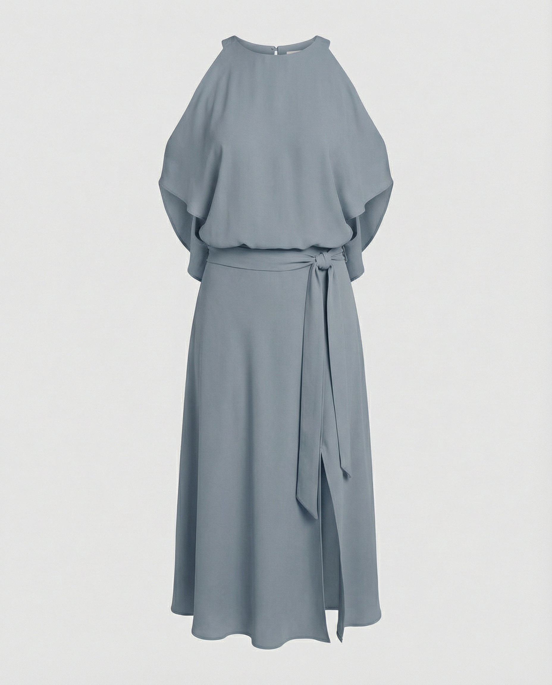 The Liora — Slate Cold-Shoulder Midi Dress