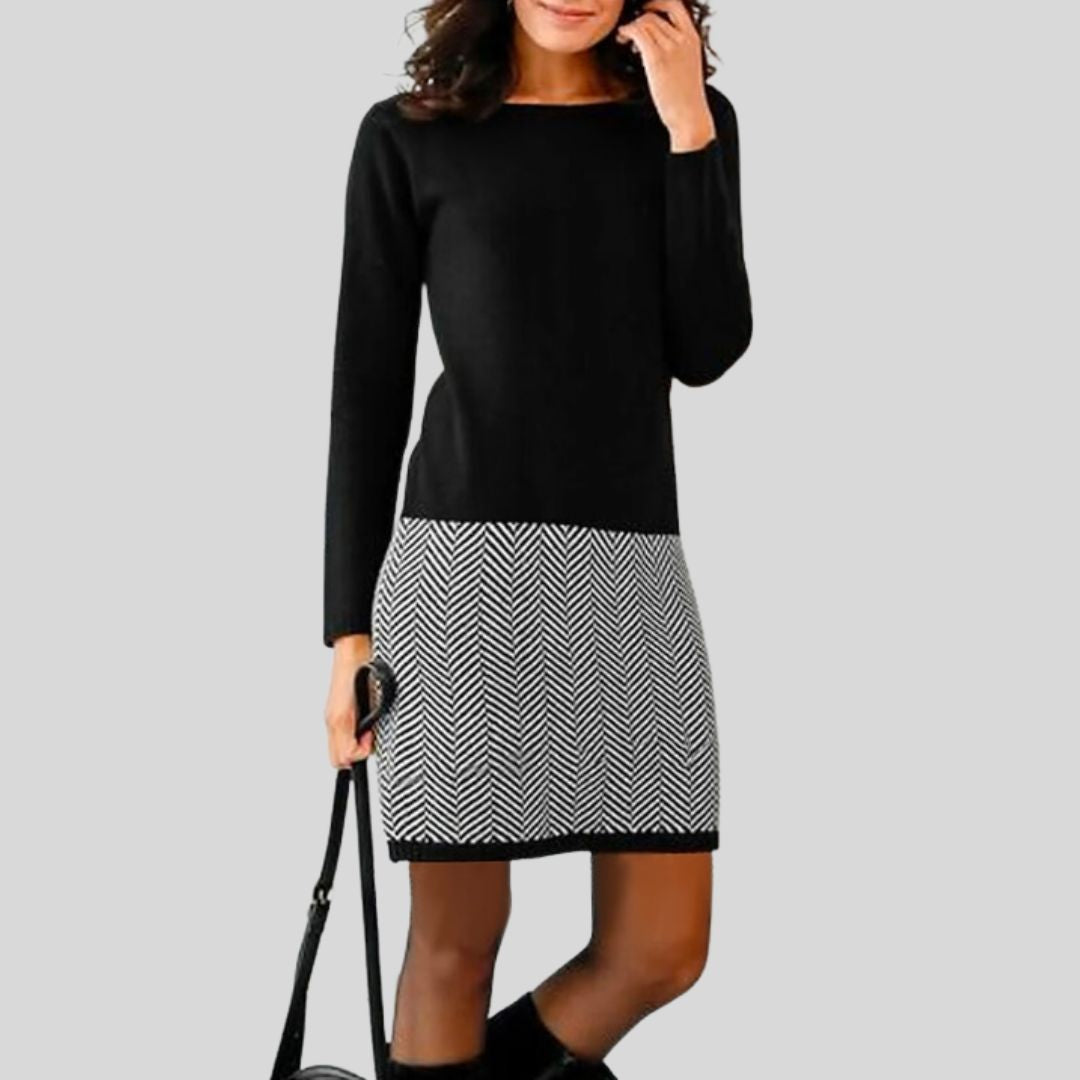 The Essi Dress — Onyx Houndstooth Hem