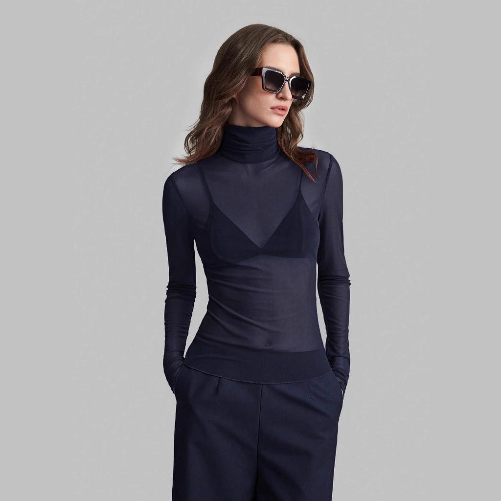 The Elara Mesh — Noir Transparent Turtleneck