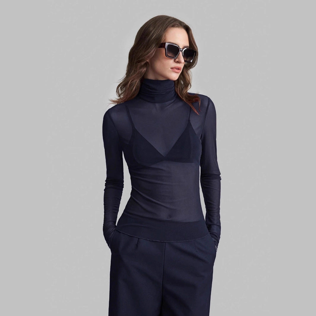 The Elara Mesh — Noir Transparent Turtleneck