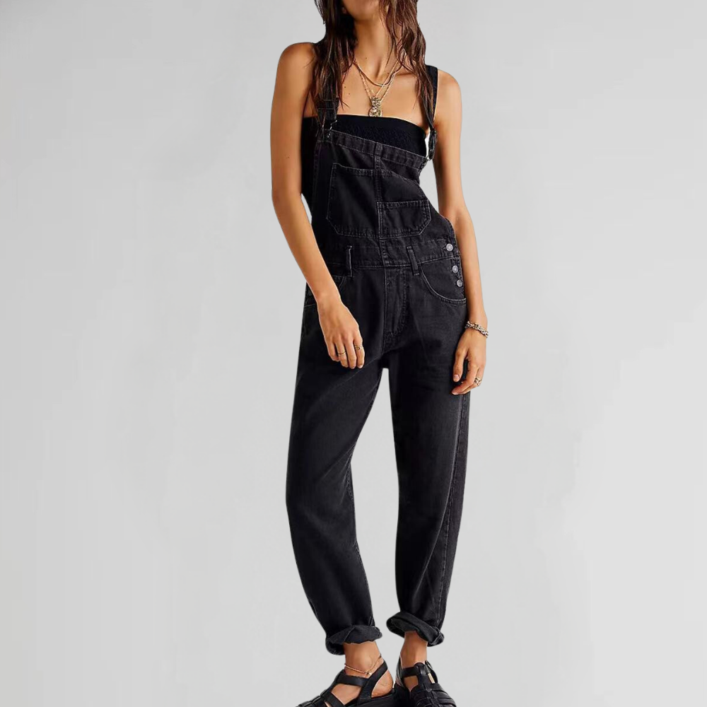 Valeria Overalls — Midnight Denim Cross-Back