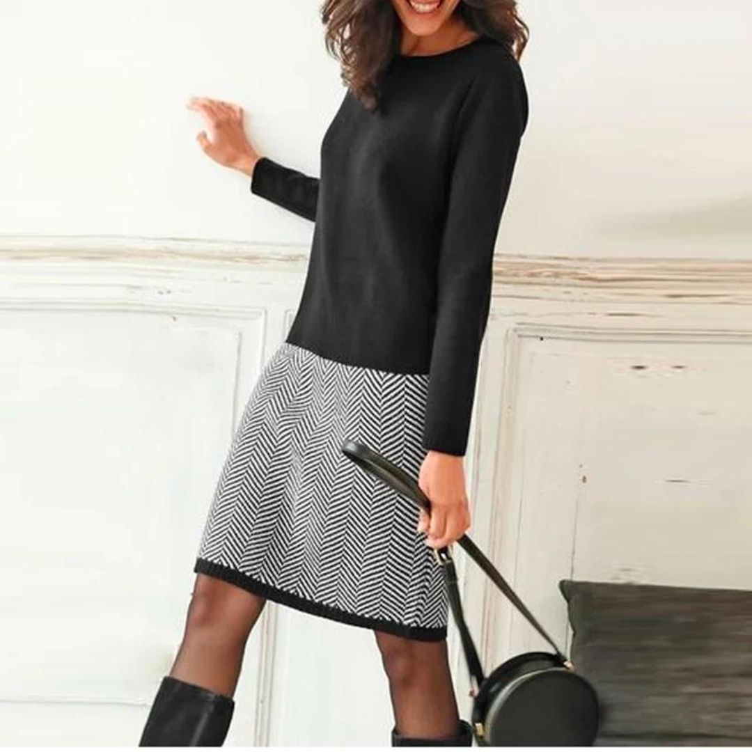 The Essi Dress — Onyx Houndstooth Hem
