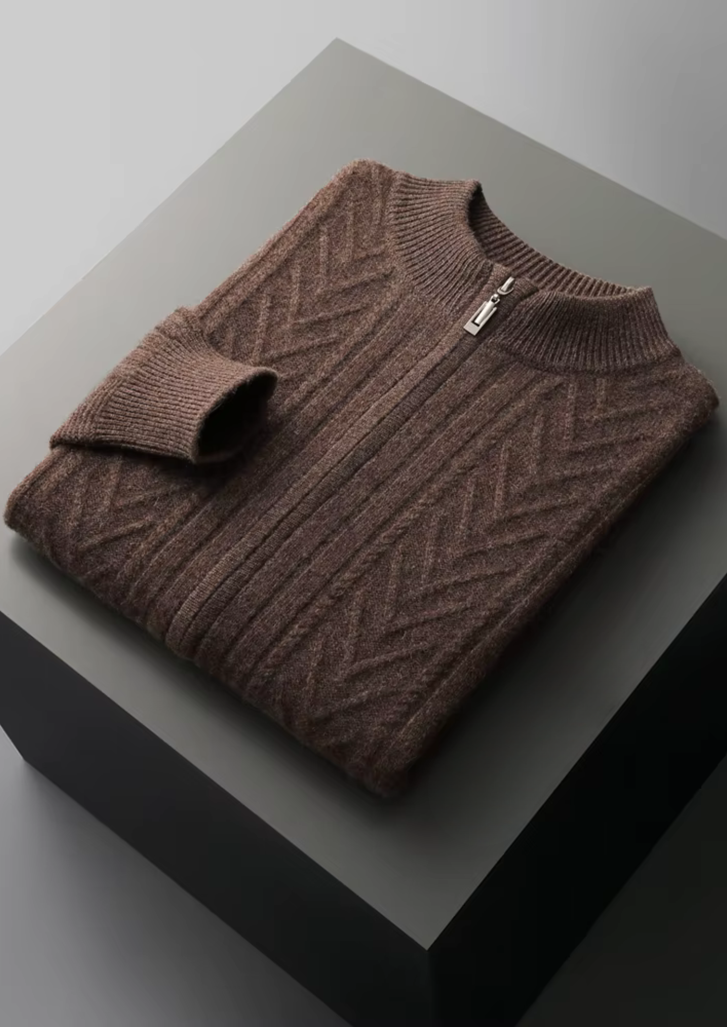 Cardigan zippé à motif en laine mérinos extra-fine pure
