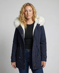 The Sanna Parka — Cobalt Faux Fur Trim