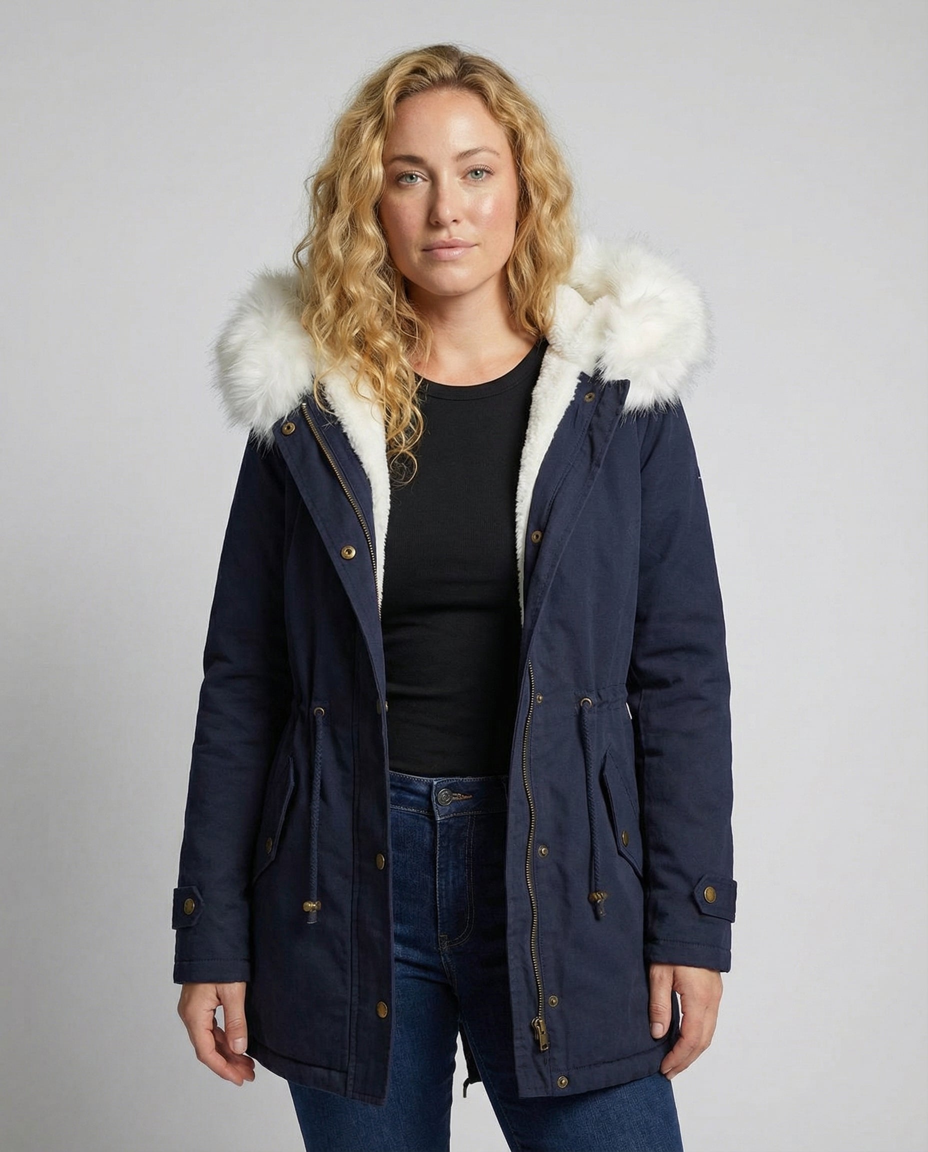 The Sanna Parka — Cobalt Faux Fur Trim