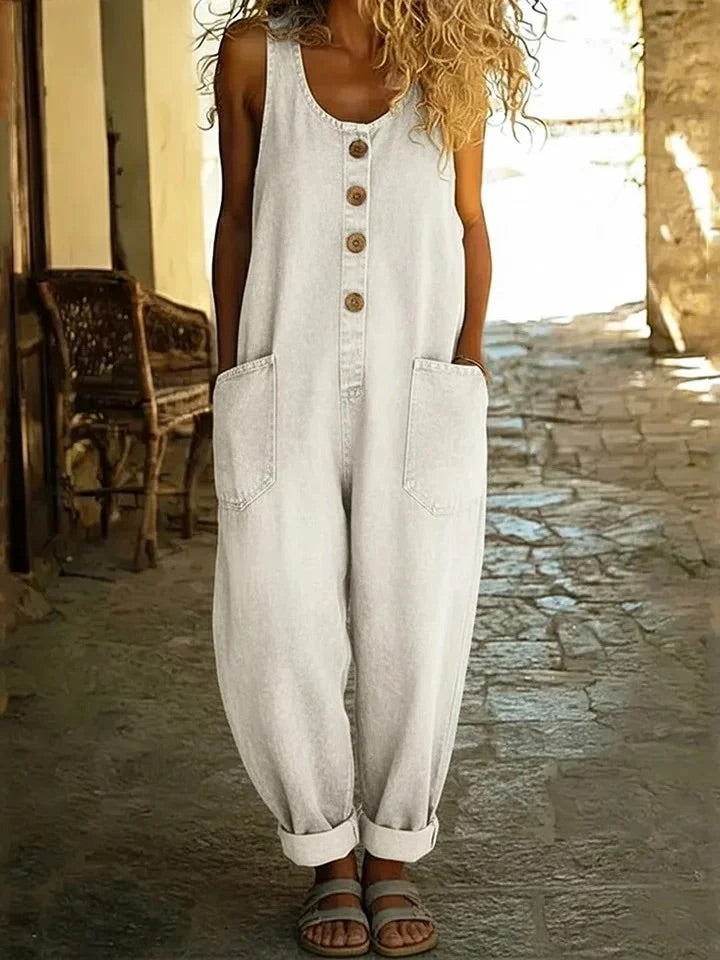 Saylor | Salopette en denim en coton vintage délavé