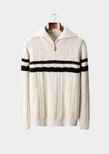 Pull-over à demi-fermeture éclair rayé en laine mérinos pure extra-fine