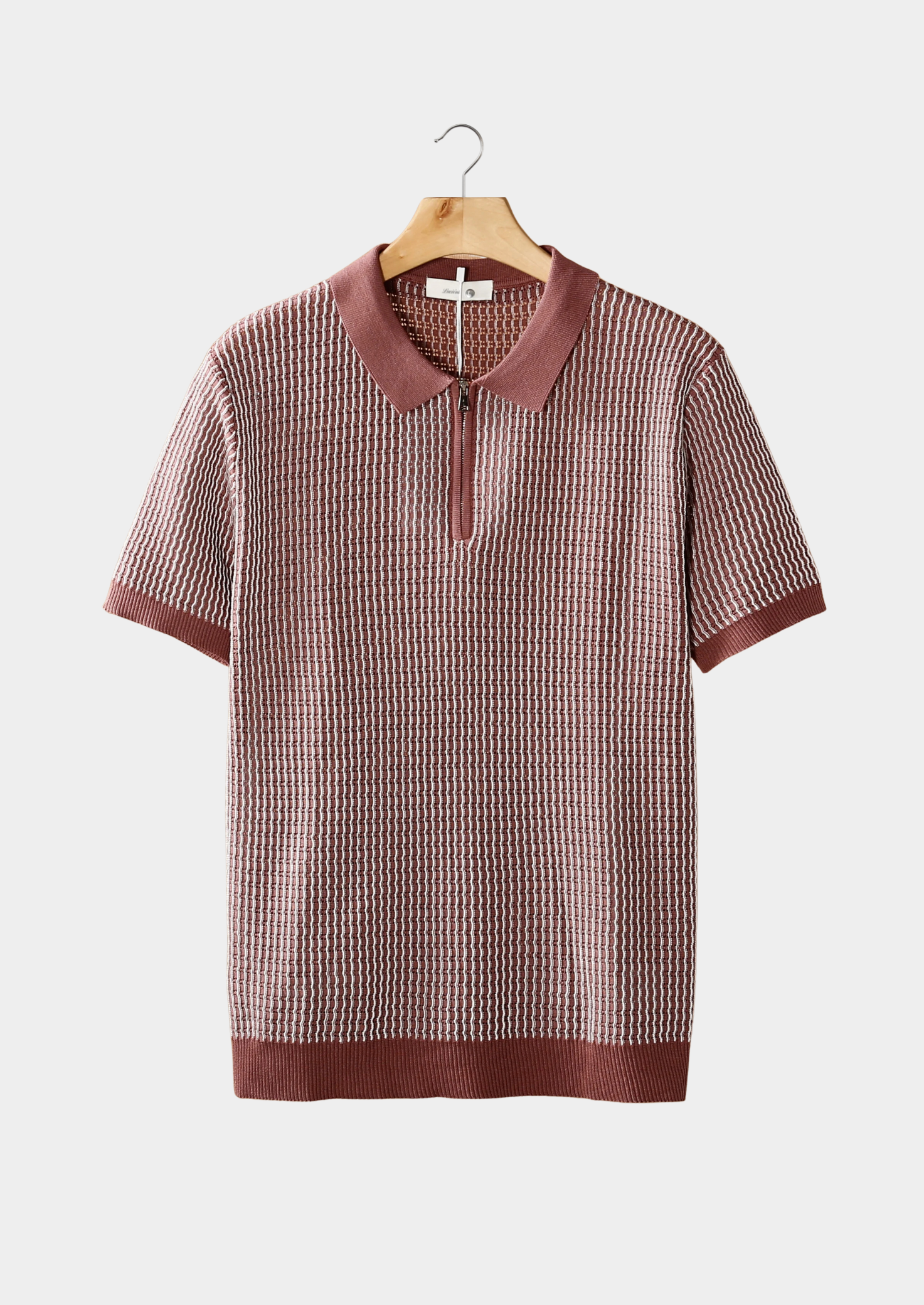 Polo à patte zippée texturée géométrique rose poussiéreux