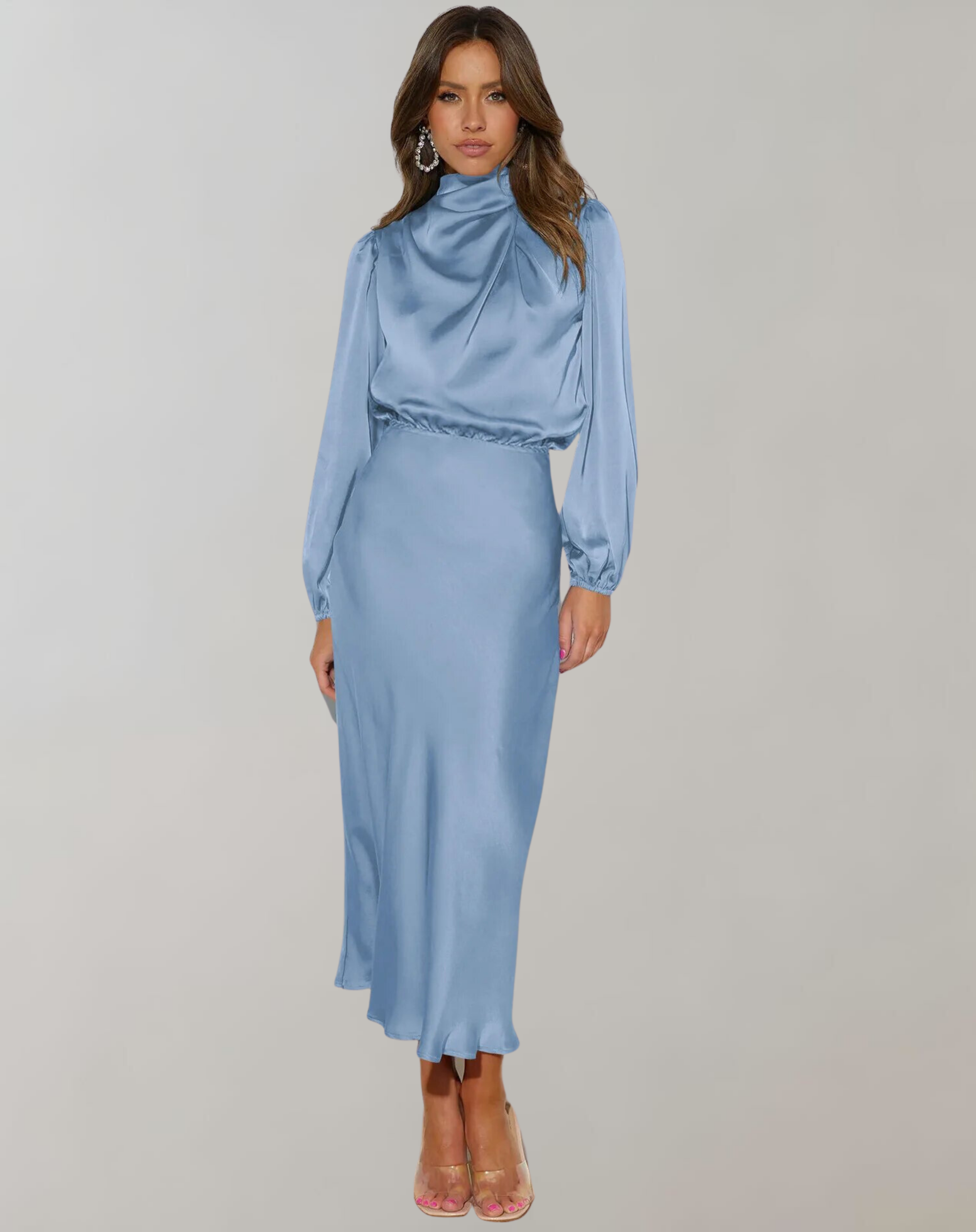 The Elara Satin — Noir Drape Dress