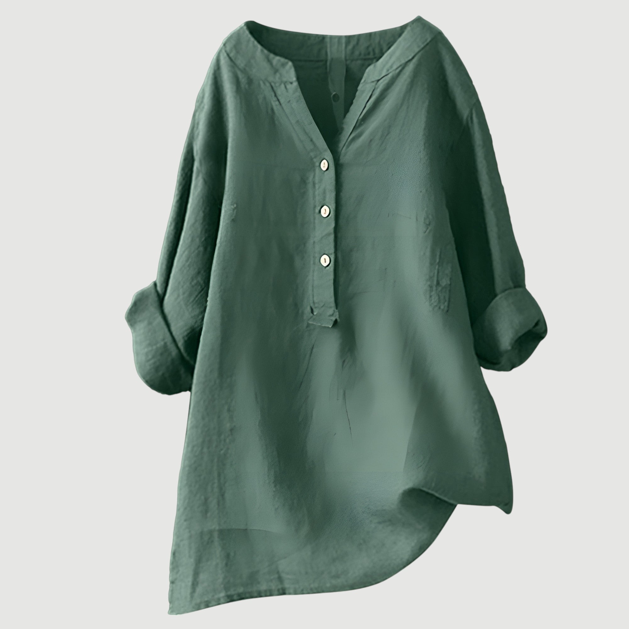 The Signe — Linen Roll-Sleeve Blouse