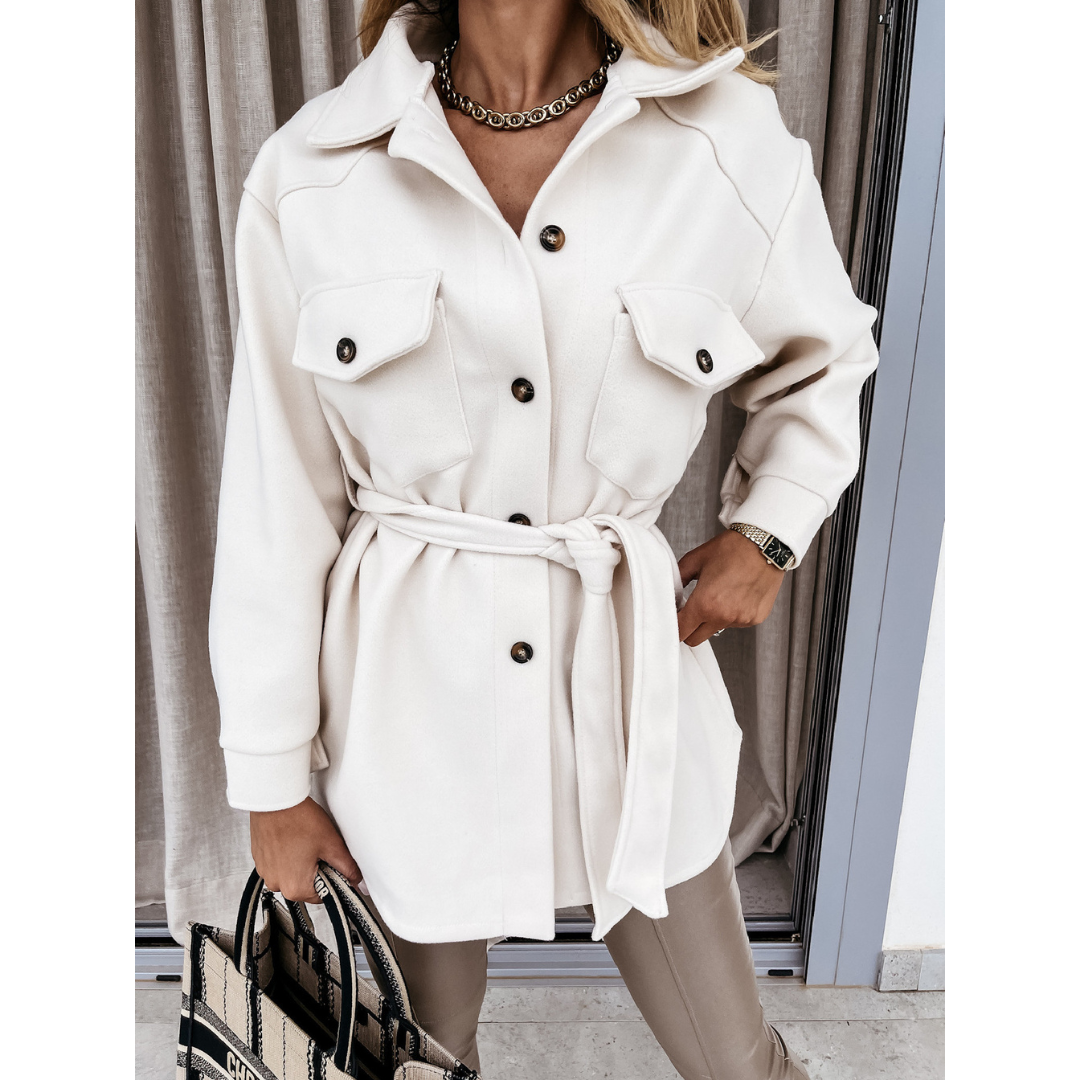 The Liora Belted Knit Jacket — Bone