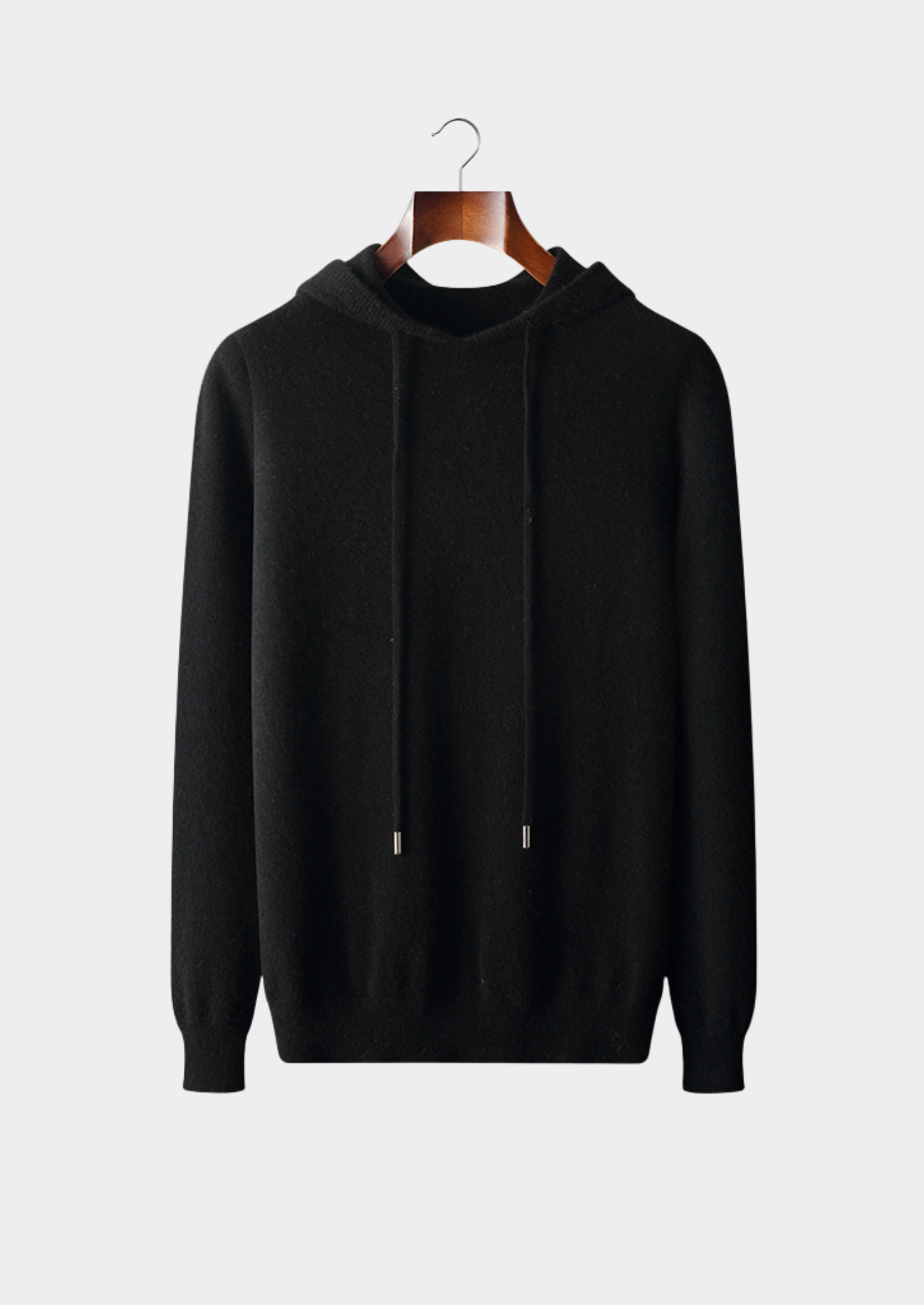 SWEAT À CAPUCHE NOIR DÉCONTRACTÉ EN LAINE MÉRINOS EXTRA-FINE PURE
