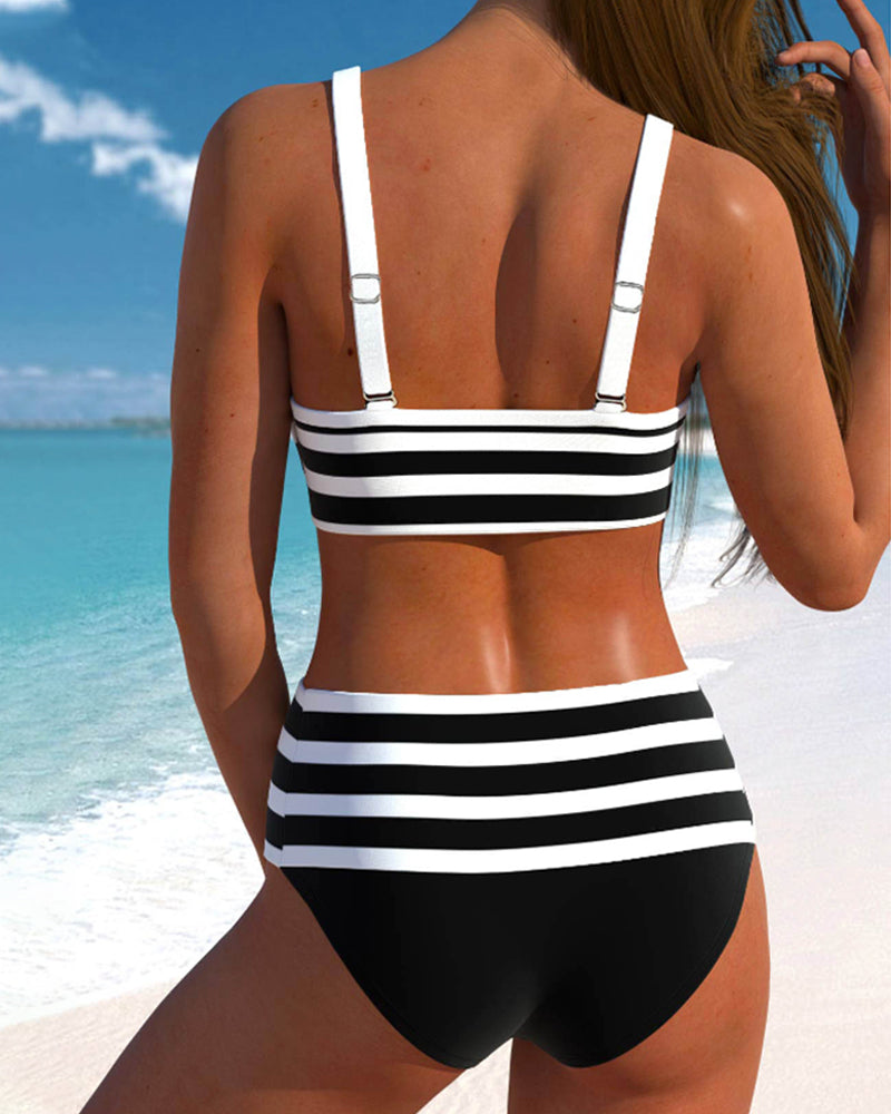 Laluna® | Bikini taille haute à rayures