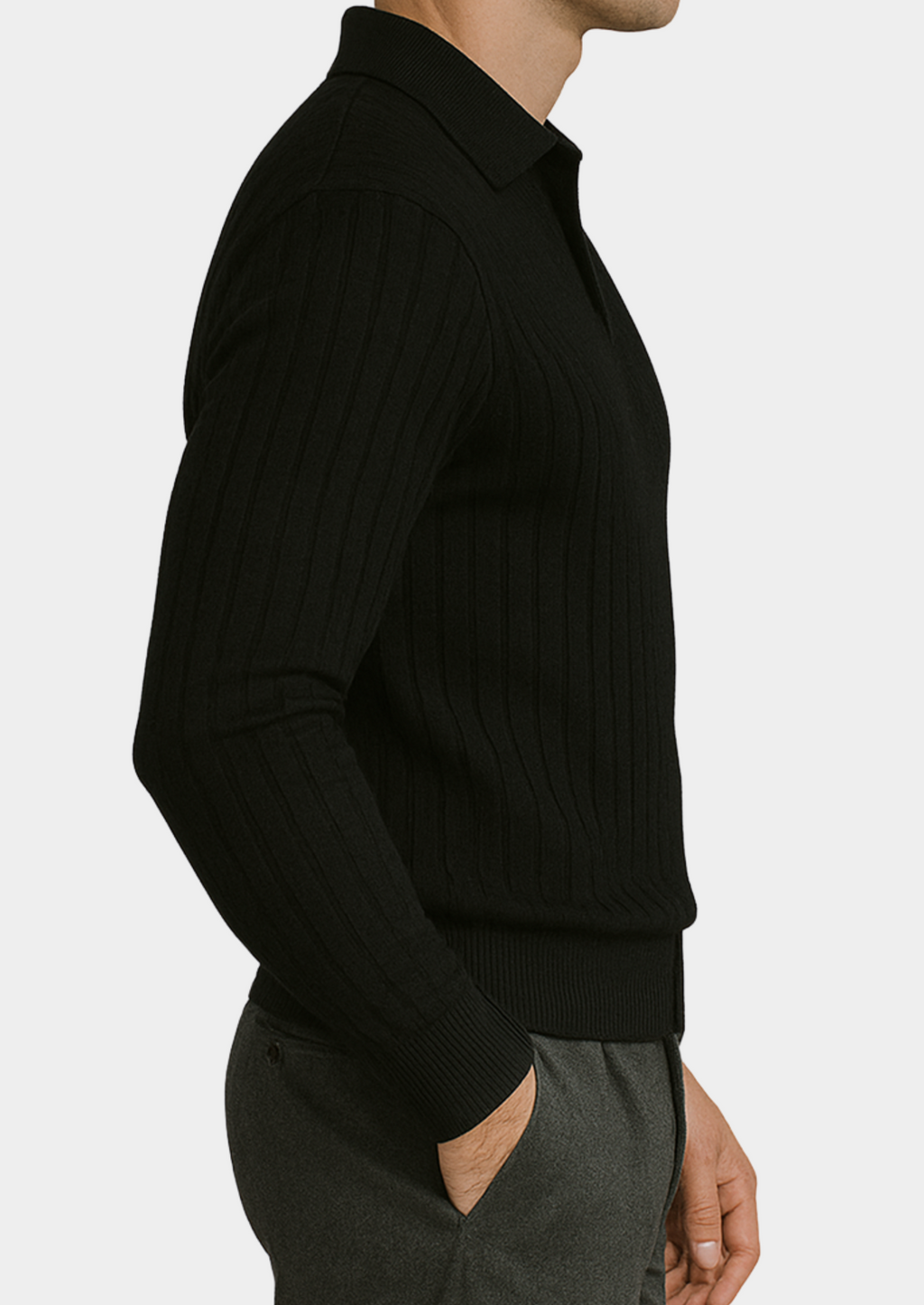 Polo noir sans boutons avec texture côtelée