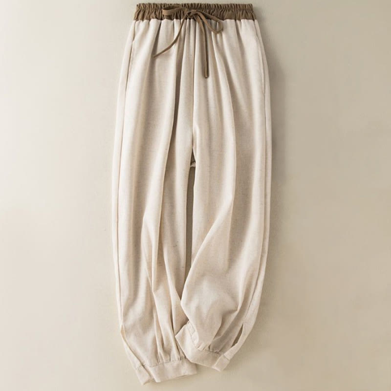 Pantalon Harem Femme en Coton Uni Buddha Stones avec Cordons et Poches