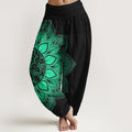 Pantalon Harem Femme Taille Élastique en Coton avec Motif Mandala Symétrique Pierre de Bouddha