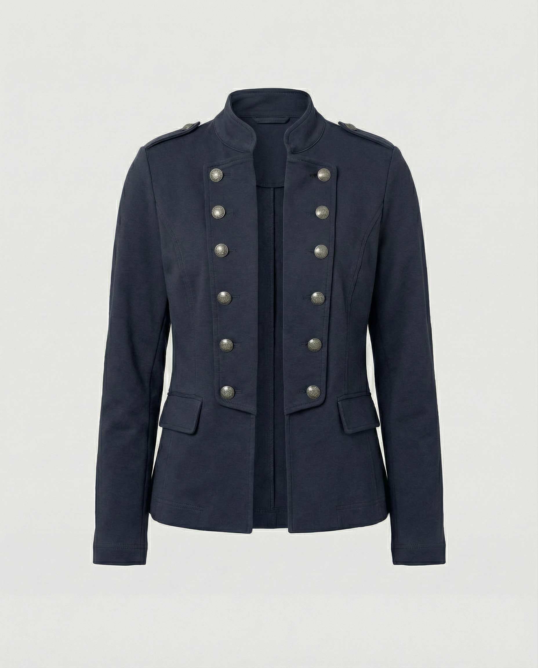Elara — Army Green Stand-Collar Blazer