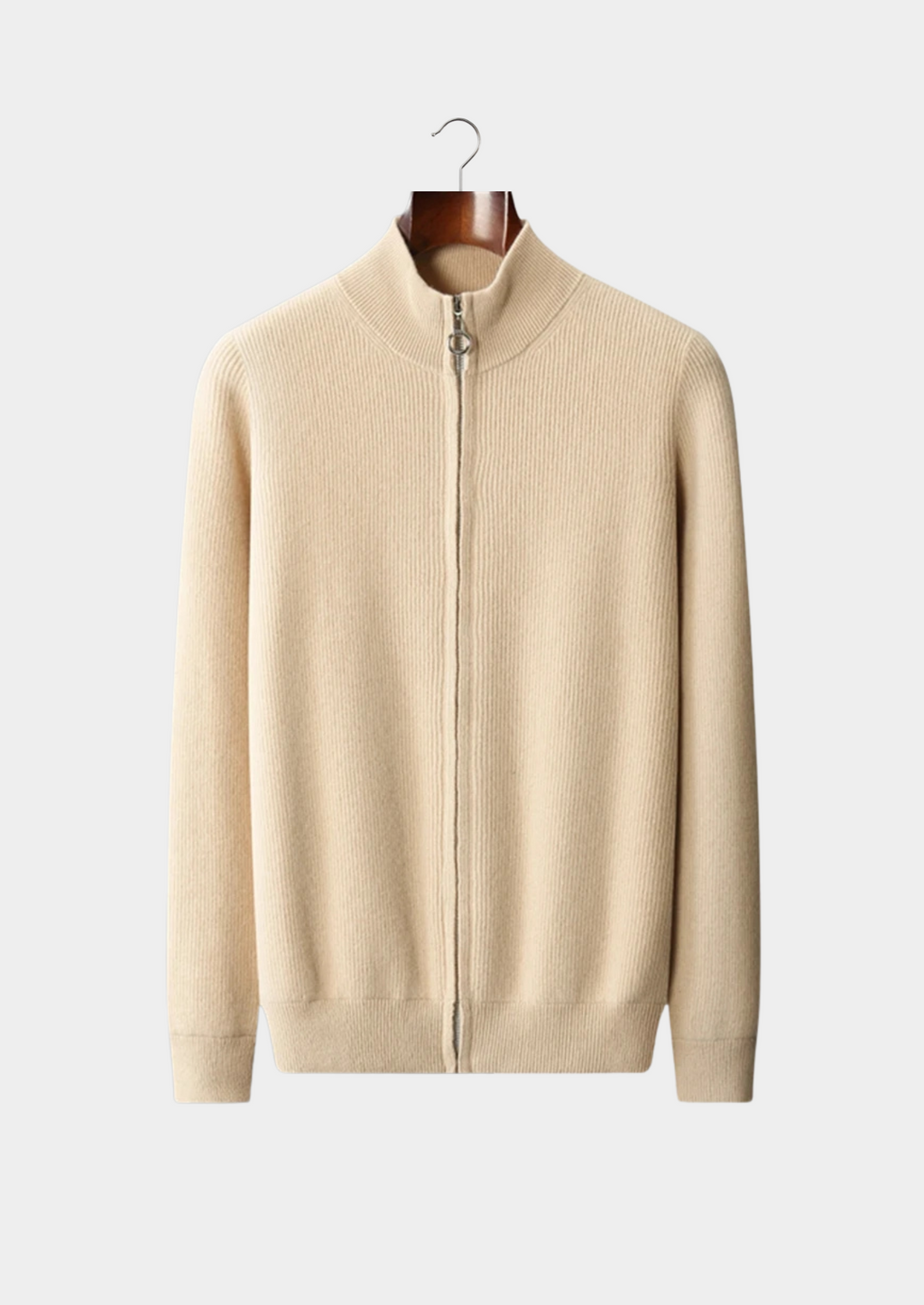 Cardigan zippé côtelé en laine mérinos extra fine pure