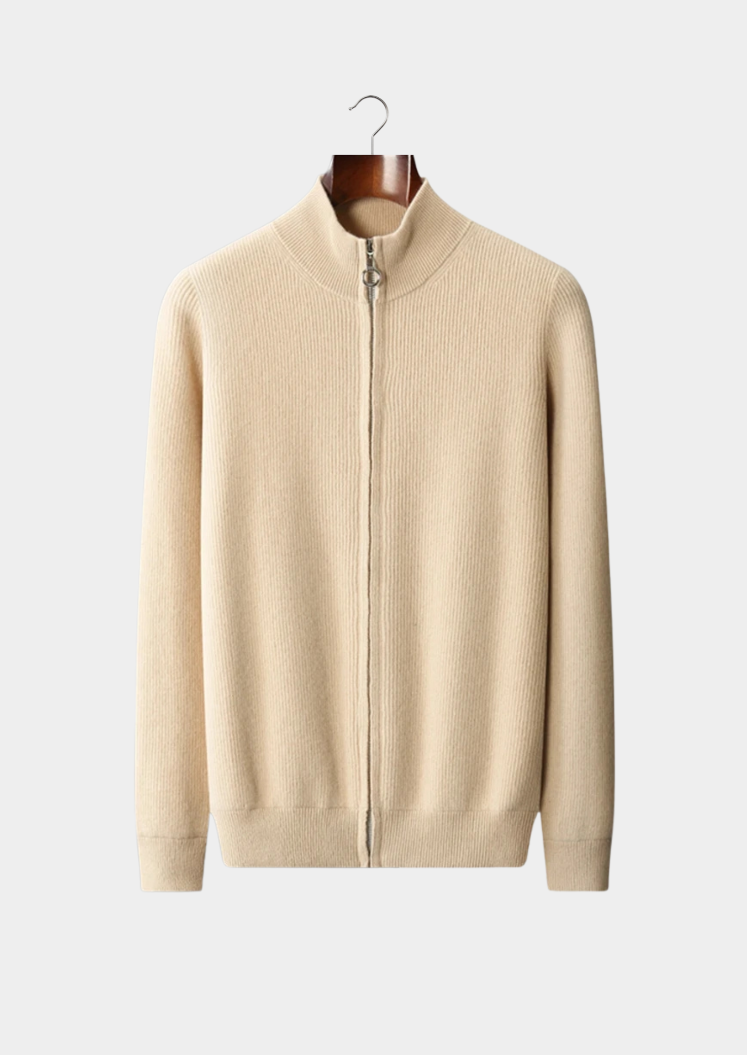 Cardigan zippé côtelé en laine mérinos extra fine pure