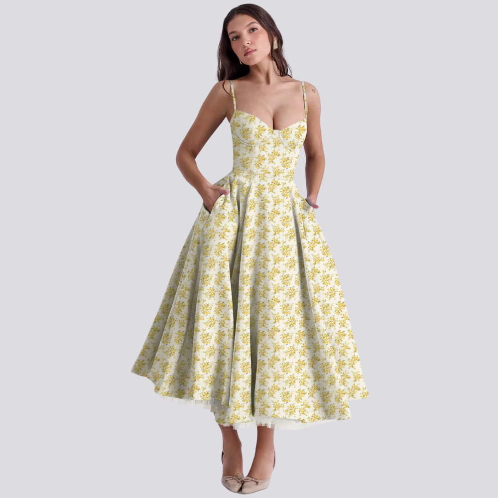 The Liora Bustier — Sunlit Floral Midi