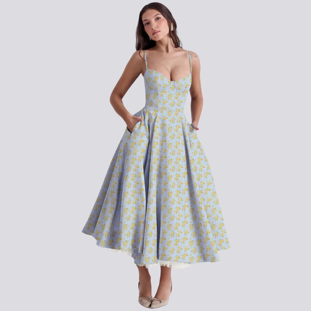 The Liora Bustier — Sunlit Floral Midi