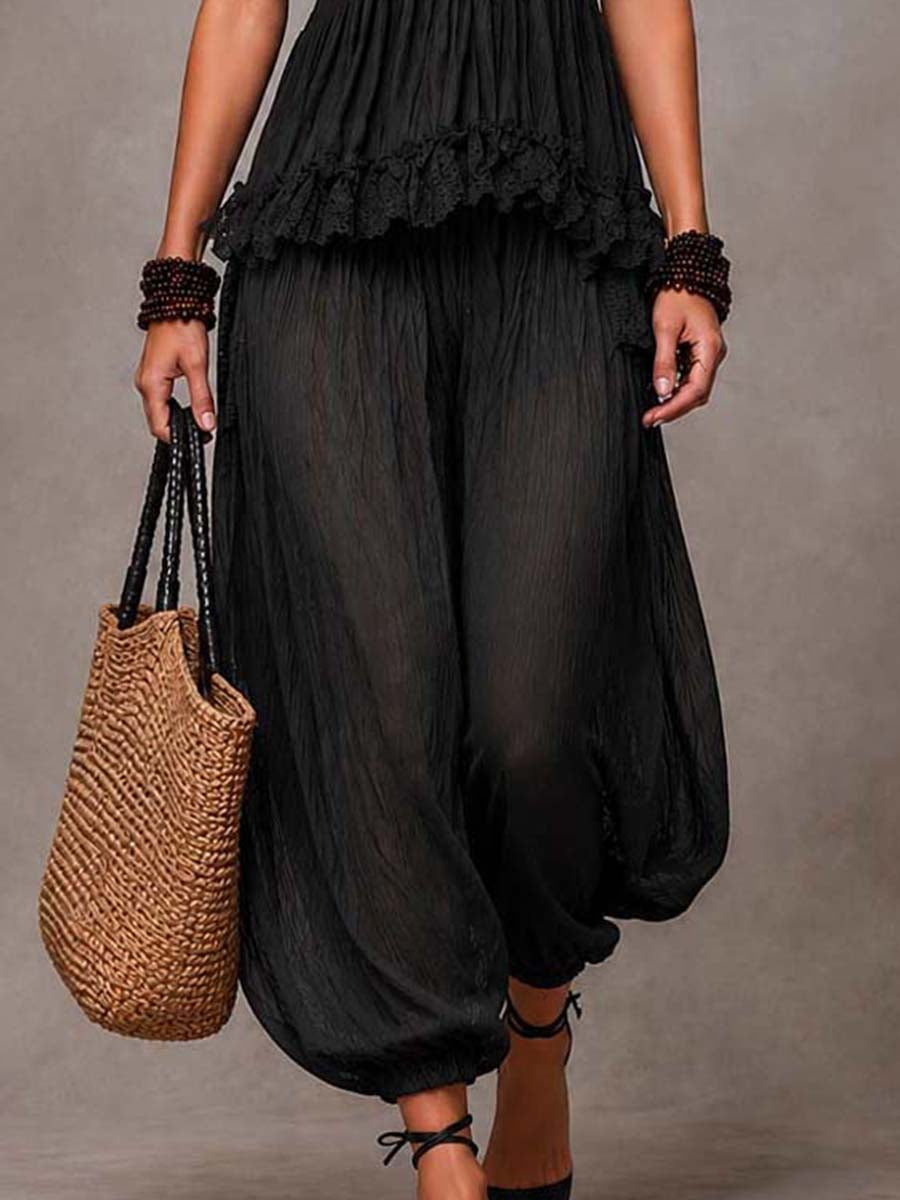 Ensemble bohème noir à col en V