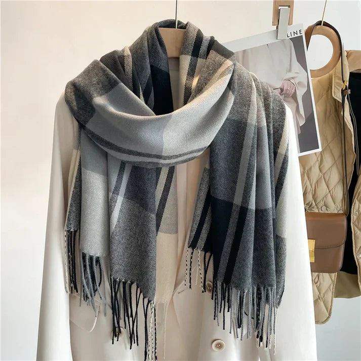 The Elara Blanket Scarf — Slate Check
