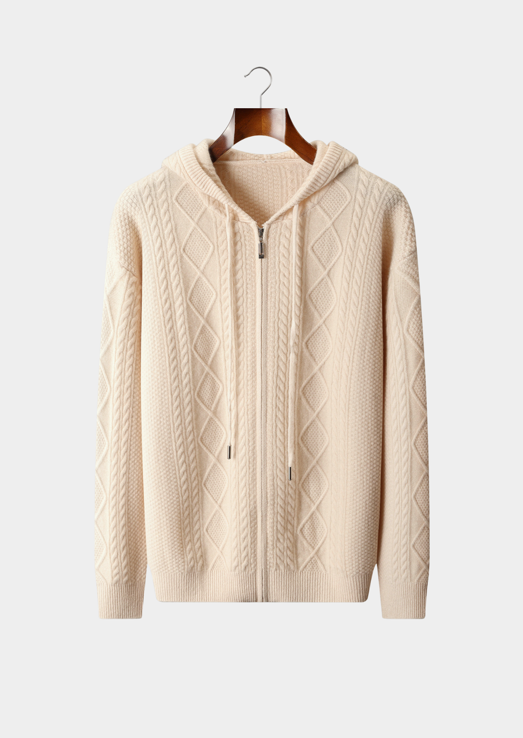 Sweat à capuche zippé d'hiver en laine mérinos extra fine pure