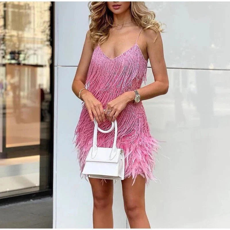 The Elira — Feathered Sequin Cocktail Dress