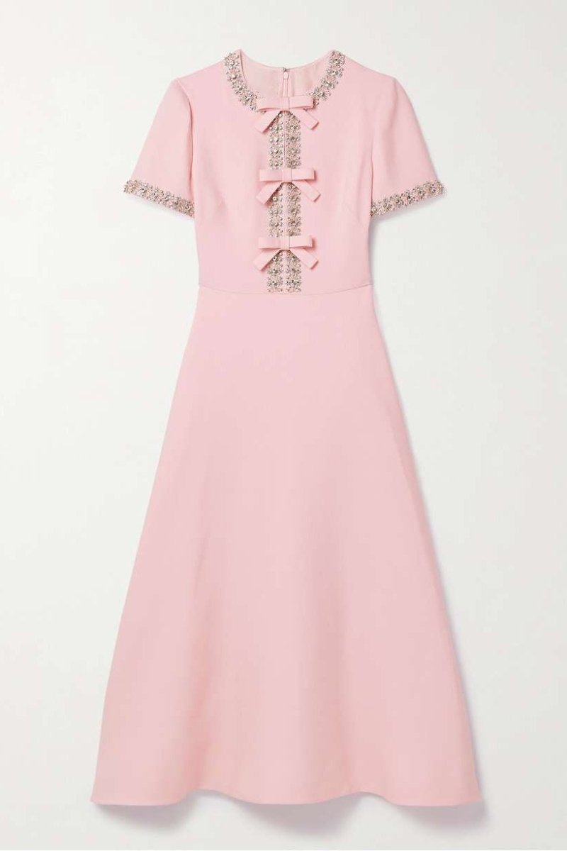 Robe midi en satin avec nœud et accents de cristaux