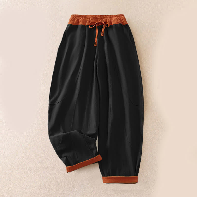 Pantalon Harem Décontracté en Coton à Cordon, Uni, avec Poches, Printemps, Femme, Style Pierres de Bouddha