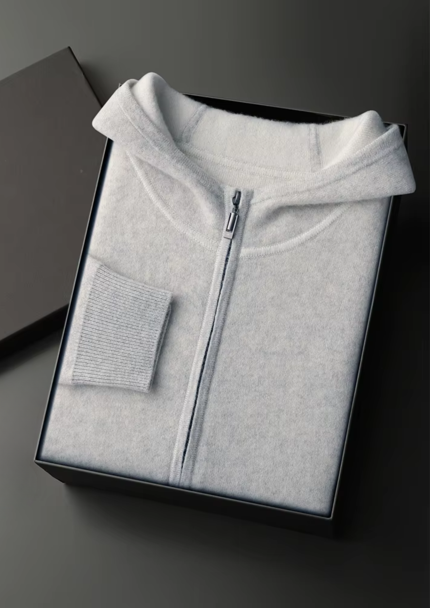 Sweat à capuche zippé en cachemire premium bicolore