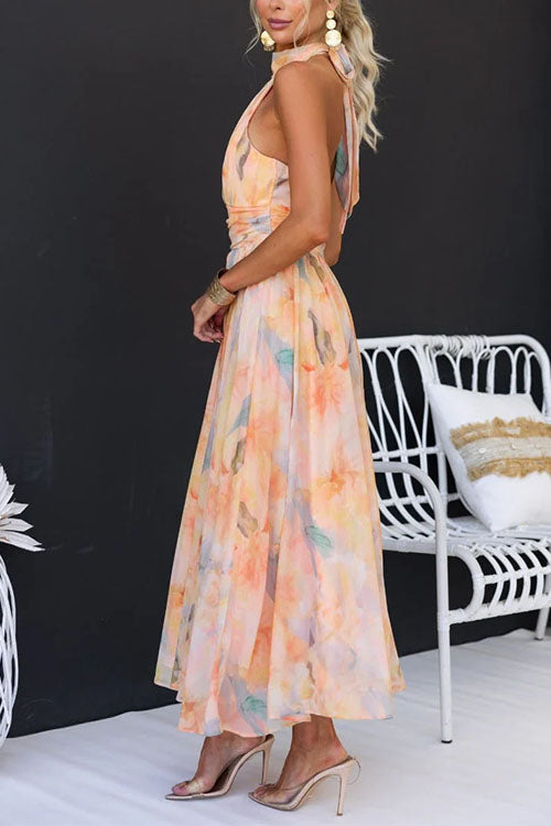 Lotte™ - Robe longue à col licou avec design aquarelle