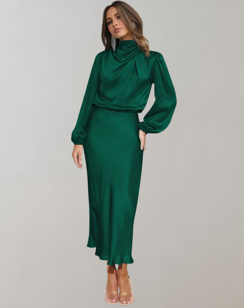 The Elara Satin — Noir Drape Dress
