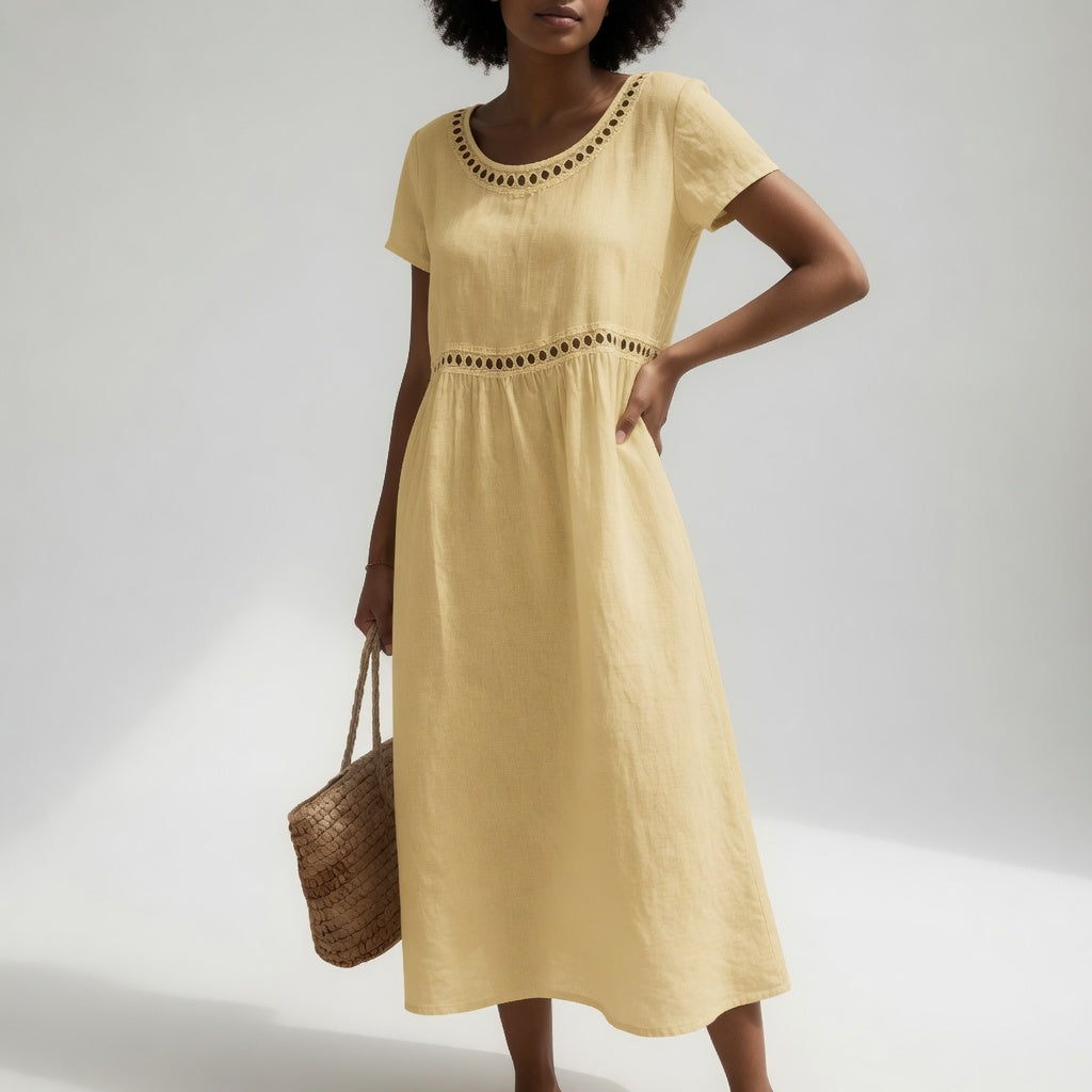Pernelle™ — Robe mi-longue en coton 100% brodée, douceur féminine