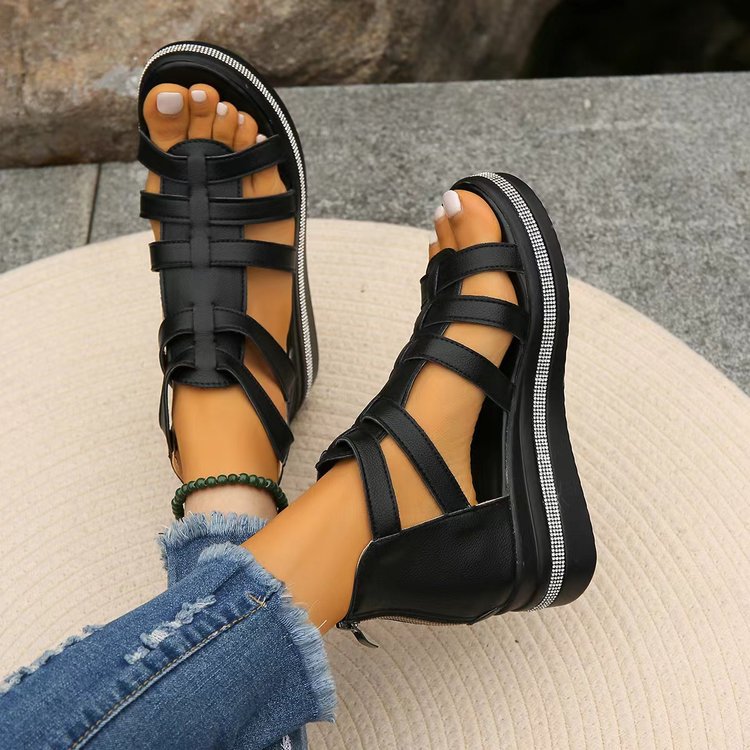 The Liora — Midnight Wedge Sandals