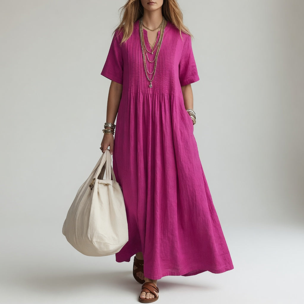Pélagie™ — Robe longue en coton à col en V pour l'été