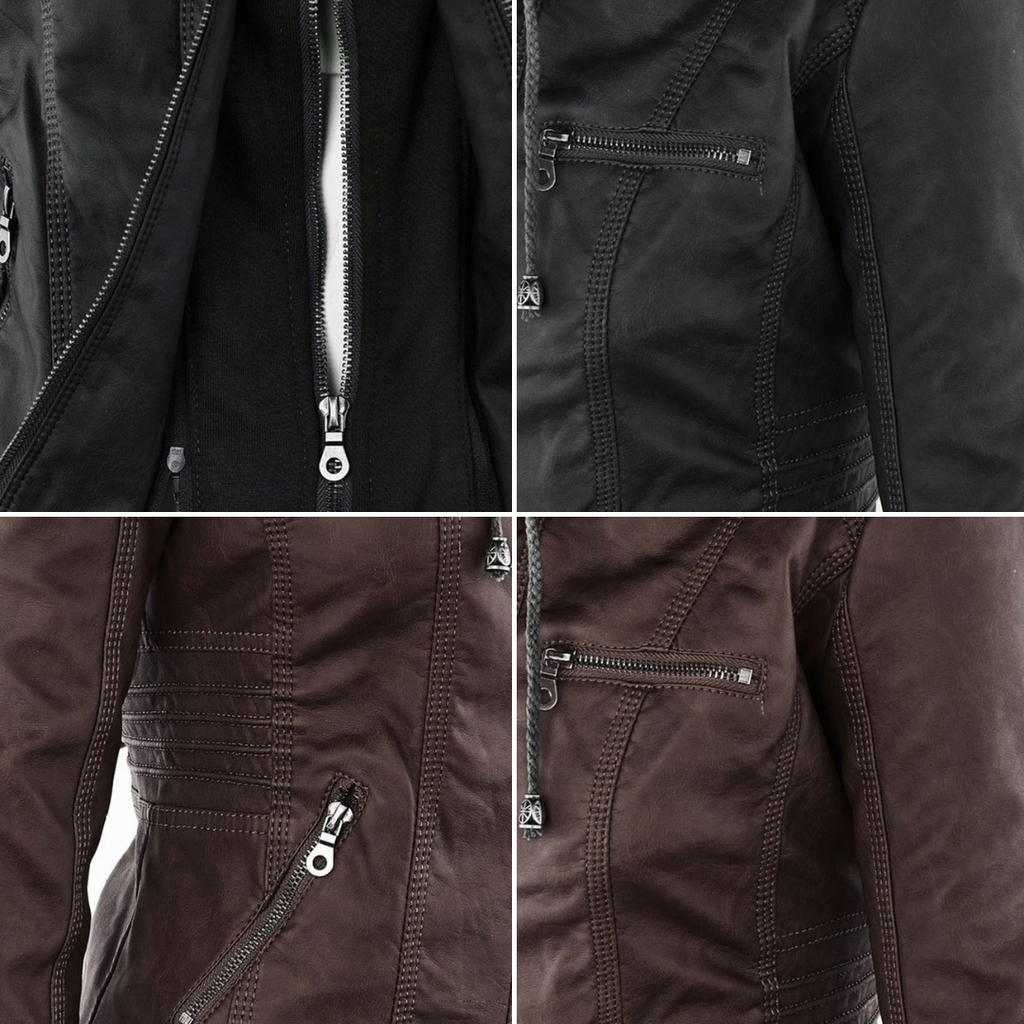 The Kaia — Weatherproof PU Hooded Jacket in Khaki