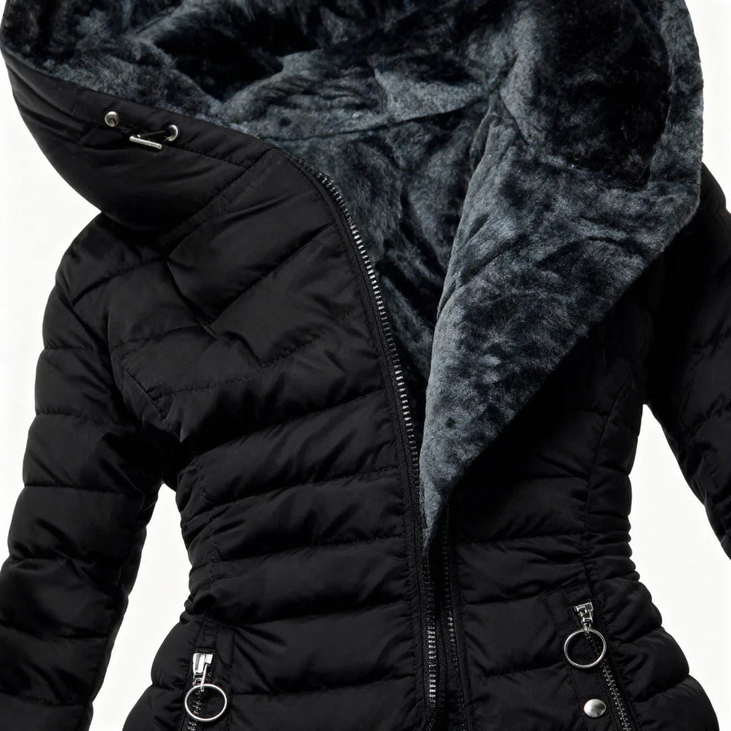 The Sora — Quilted Puffer with Rabbit Fur Collar