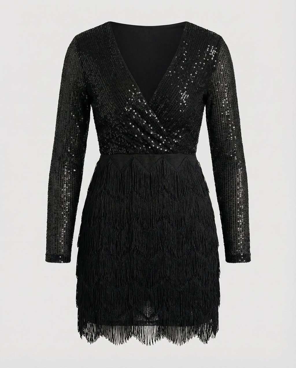 The Liora — Obsidian Sequin Fringe Dress