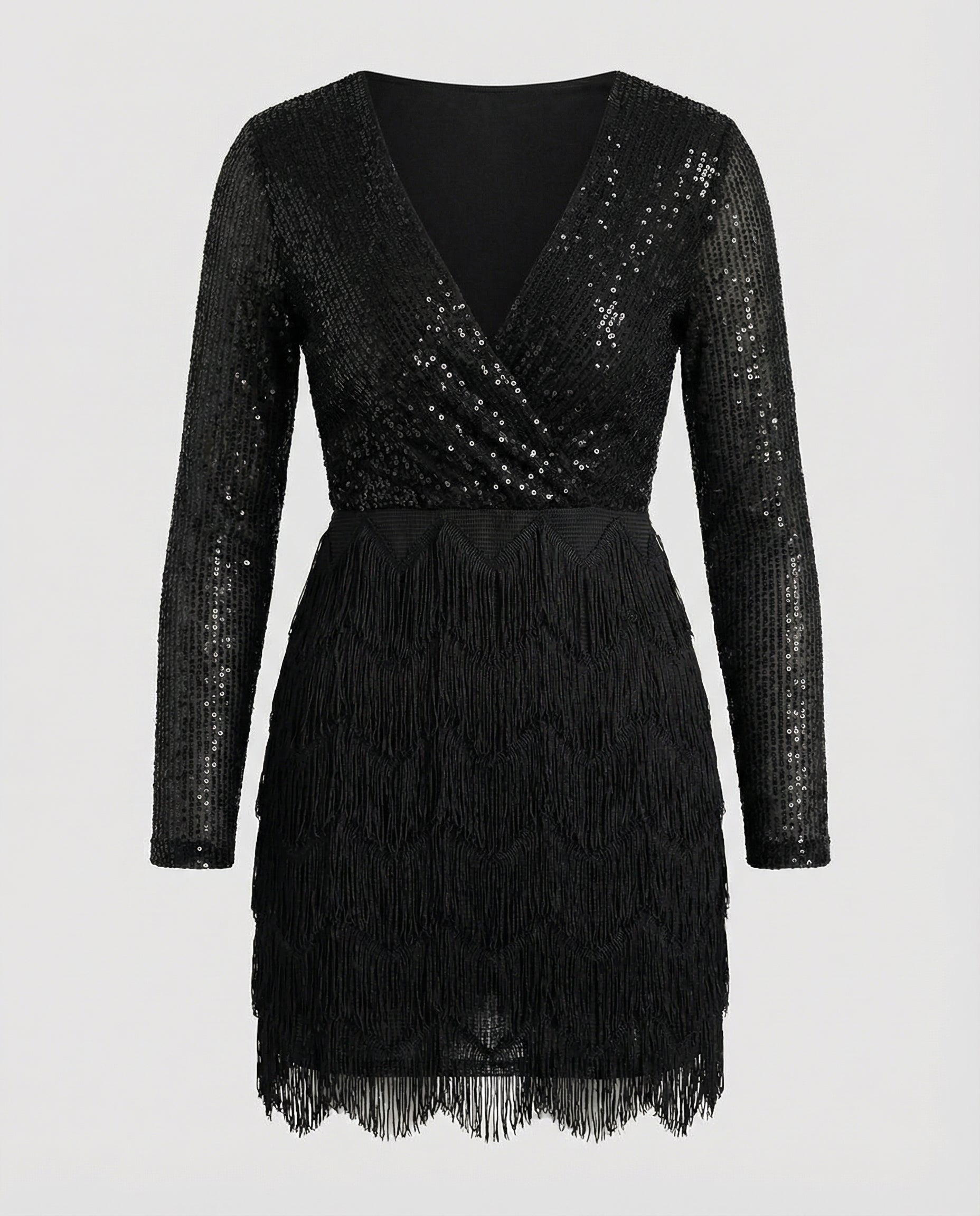 The Liora — Obsidian Sequin Fringe Dress