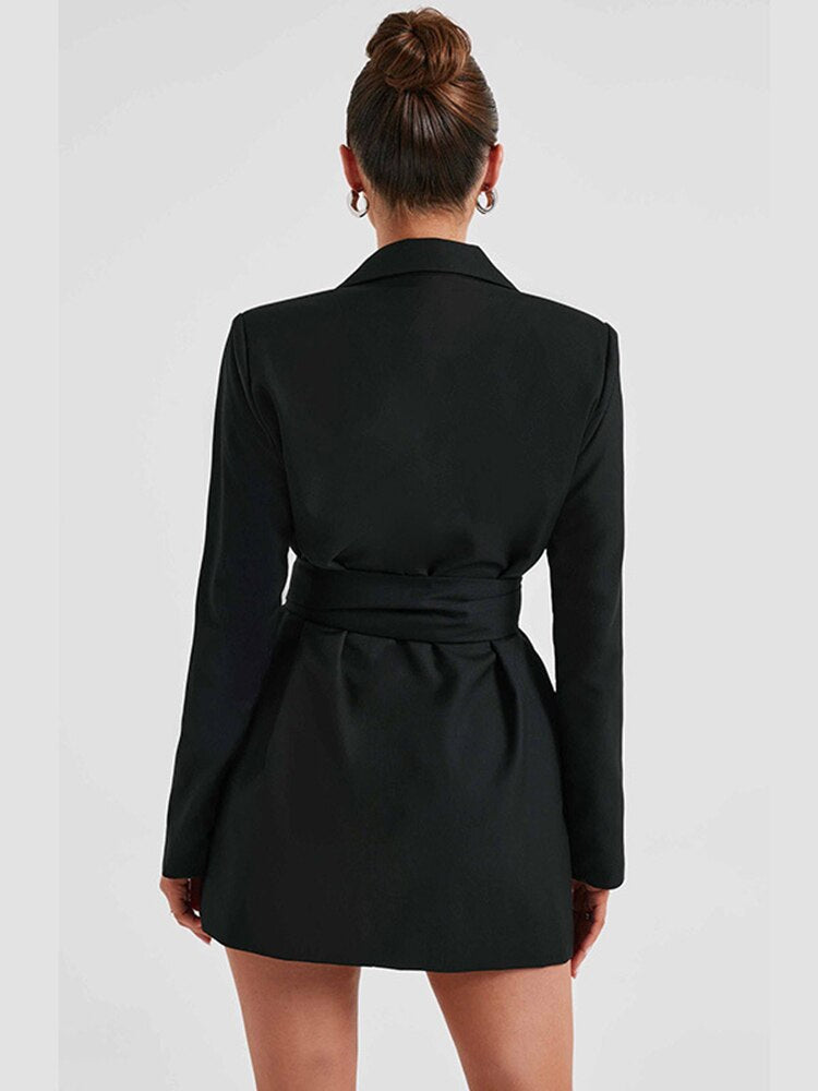 The Elara Wrap — Midnight Blazer Dress