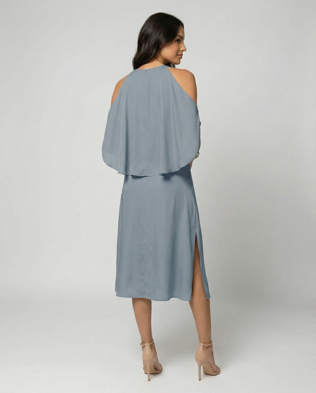 The Liora — Slate Cold-Shoulder Midi Dress