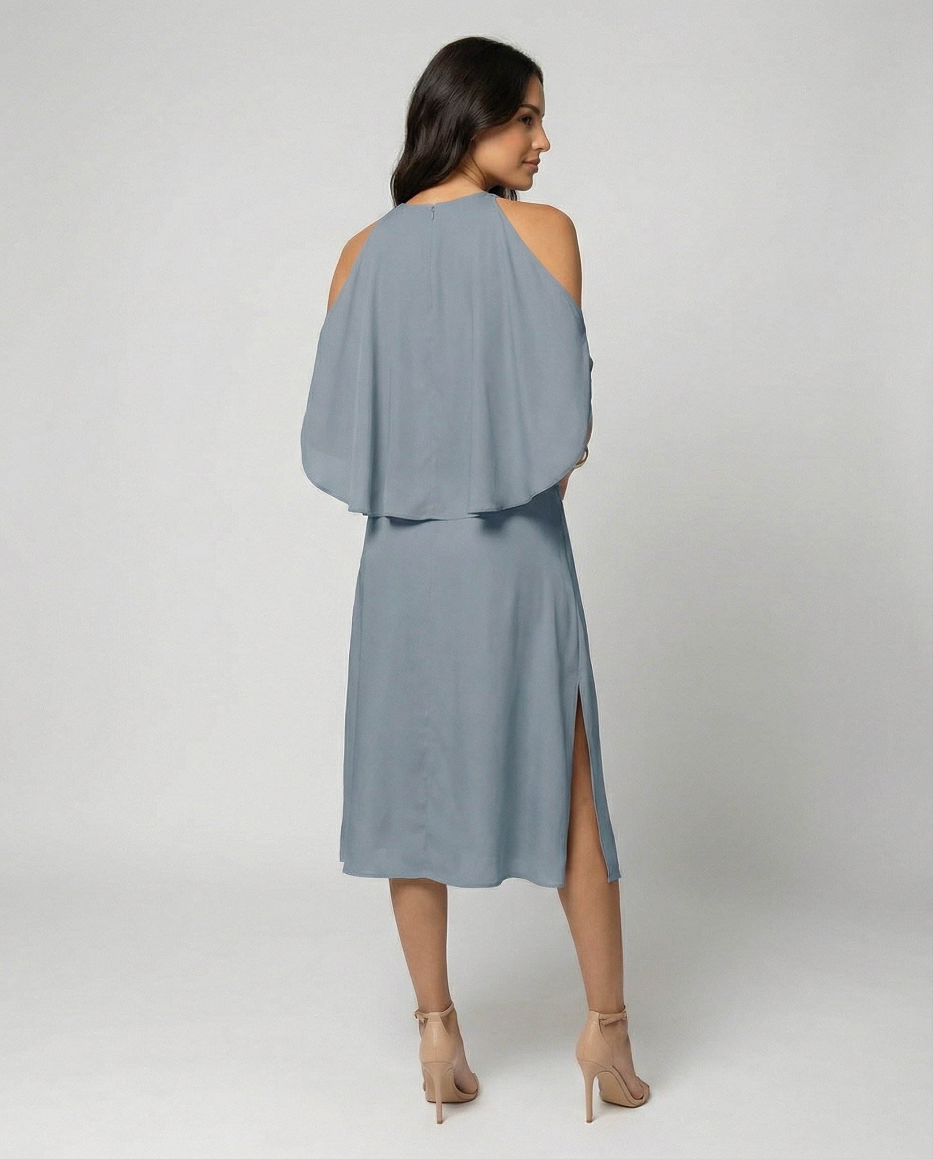 The Liora — Slate Cold-Shoulder Midi Dress