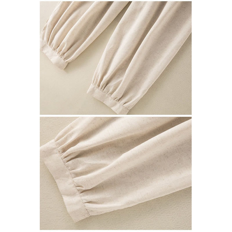 Pantalon Harem Femme en Coton Uni Buddha Stones avec Cordons et Poches