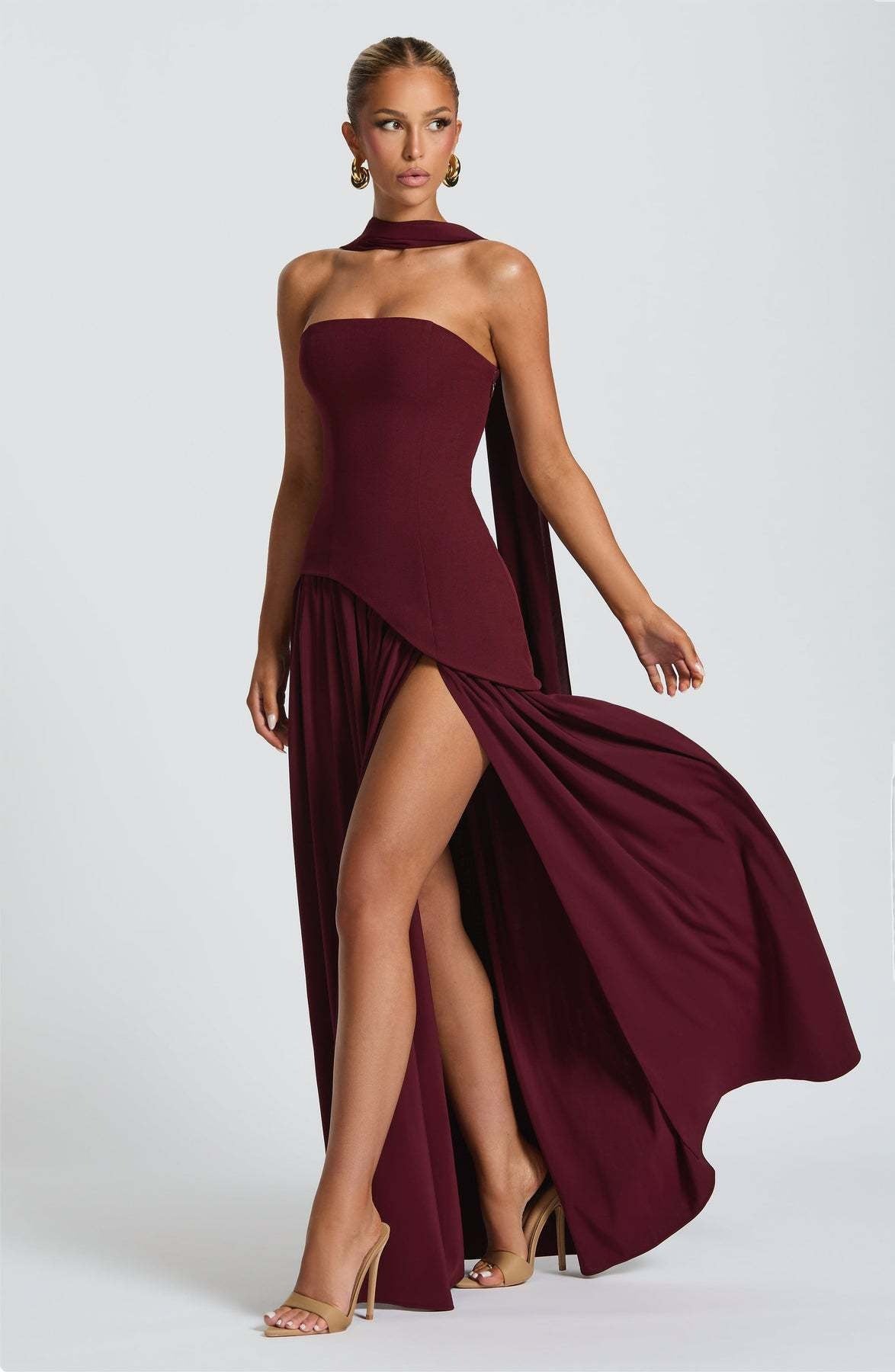 LINA | Robe longue bustier avec fente haute