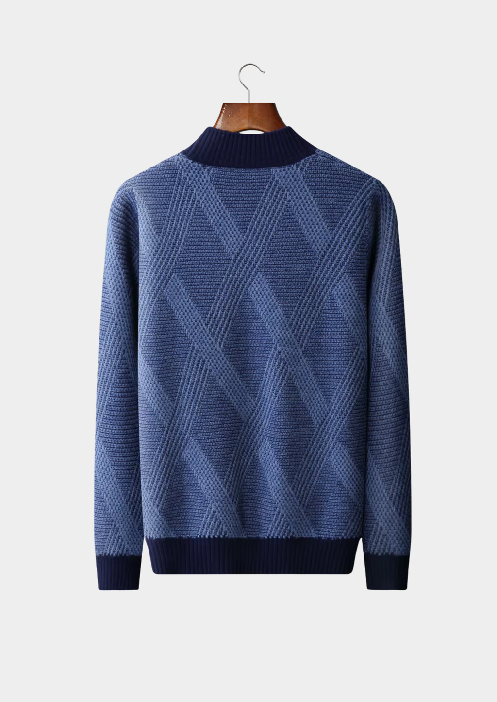 Pull col montant en laine mérinos extra-fine pure avec motif bicolore